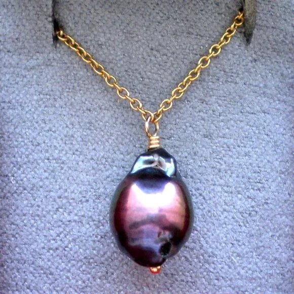 Samira 13 Jewelry - Samira 13 18K Gold Tahitian Black Baroque Pearl Pendant Necklace Chain $1310